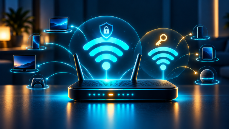 Home Wi‑Fi router with separate guest network signal