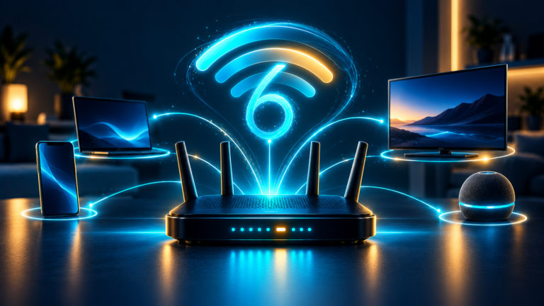 Modern Wi‑Fi 6 router connected to home devices