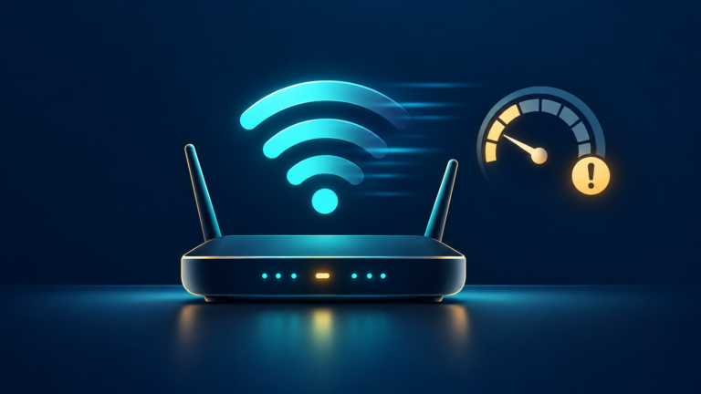 Home router with a slow Wi-Fi connection indicator